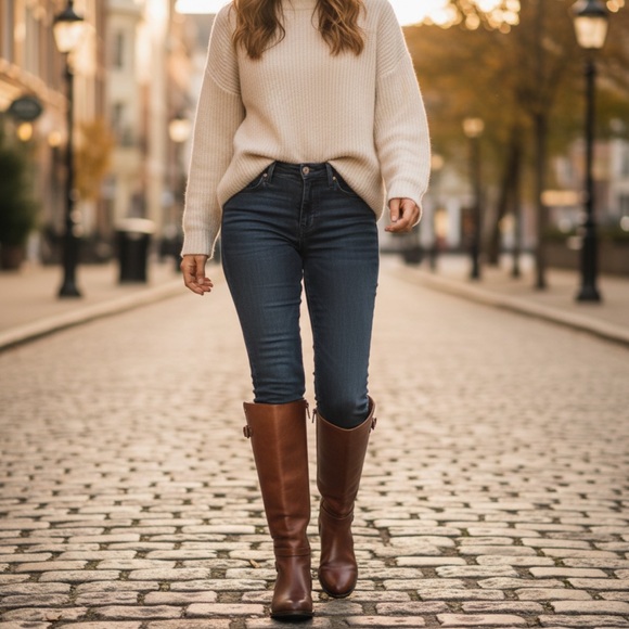 Frye Jordan Strap Cognac Leather Tall Riding Boots - Picture 4 of 14